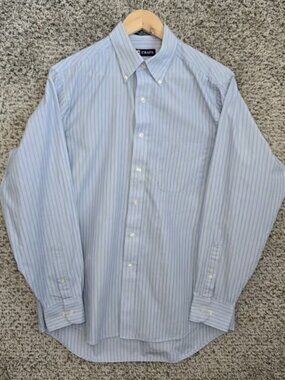 Chaps Shirt Mens 15.5 34/35 Blue Striped Button Up Classic Fit Wrinke Free